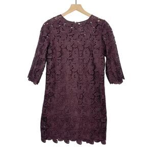 Ann Taylor LOFT Shift Dress Women's Size 0 Petite Purple Floral Lace 3/4 Sleeve